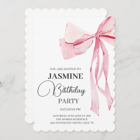 Roze Bogen Trendy Meisje Verjaardagsfeestje Kaart (Voorkant / Achterkant)