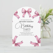 Roze Bogen Trendy Meisje Verjaardagsfeestje Kaart (Staand voorkant)