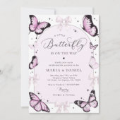 Roze Bogen & Vlinders Roze Meisje Baby shower Kaart (Voorkant)