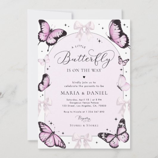 Roze Bogen & Vlinders Roze Meisje Baby shower Kaart (Voorkant)