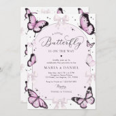 Roze Bogen & Vlinders Roze Meisje Baby shower Kaart (Voorkant / Achterkant)