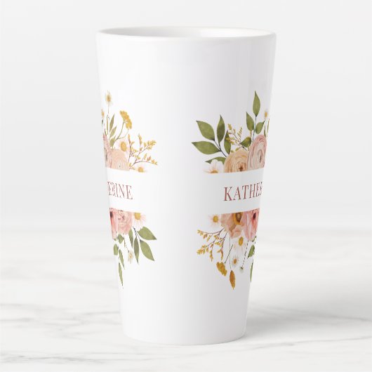 Roze Boheemse Bloemennaam Latte Mok (Voorkant)