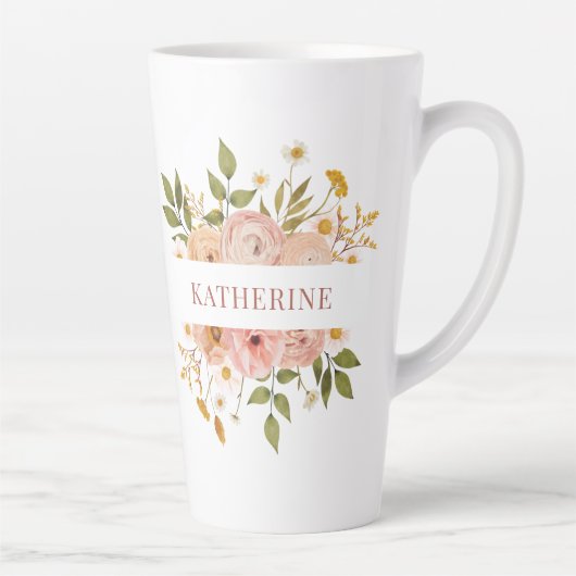 Roze Boheemse Bloemennaam Latte Mok (Rechts)