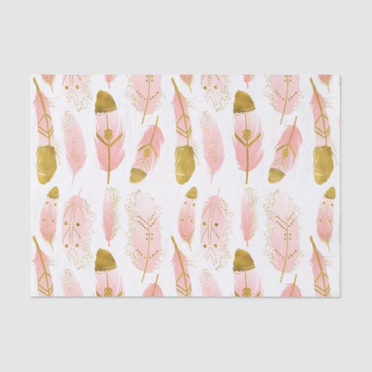 Roze Boheemse Veren met Gouden Folie Tissuepapier (Voorkant)