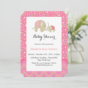 Roze Bohemen Elephant and Chevron Baby shower Kaart