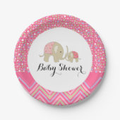 Roze Bohemen Elephant and Chevron Baby shower Papieren Bordje (Voorkant)