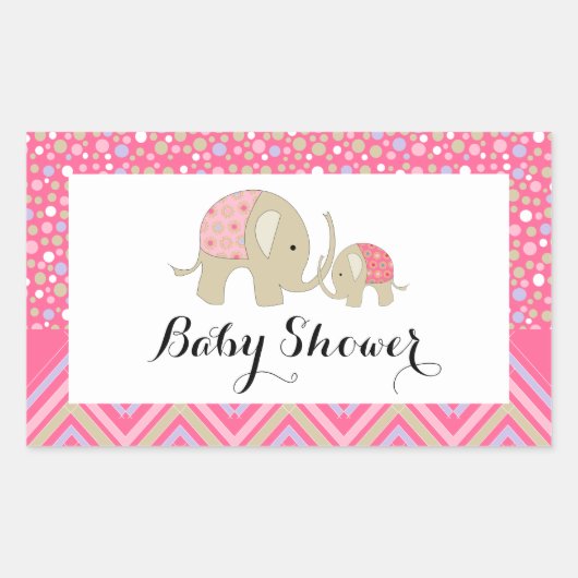 Roze Bohemen Elephant and Chevron Baby shower Rechthoekige Sticker (Voorkant)