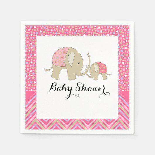 Roze Bohemen Elephant and Chevron Baby shower Servet (Voorkant)