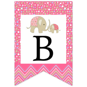 Roze Bohemen Elephant and Chevron Baby shower Vlaggetjes