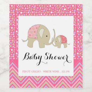 Roze Bohemen Elephant and Chevron Baby shower Wijn Etiket