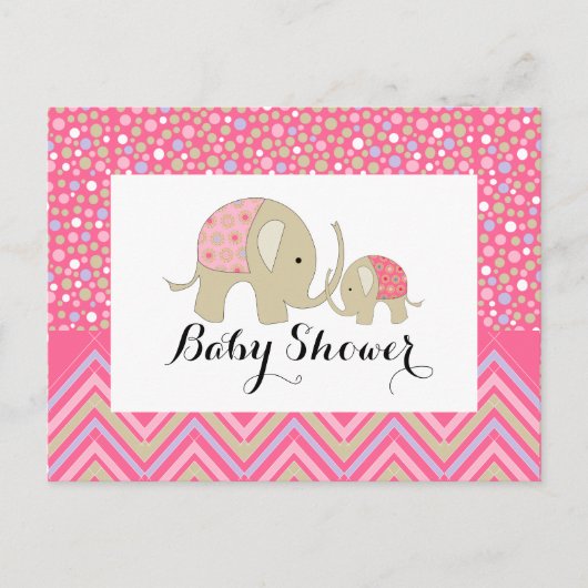 Roze Bohemen Elephant & Chevron Baby shower Uitnodiging Briefkaart (Voorkant)