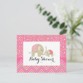 Roze Bohemen Elephant & Chevron Baby shower Uitnodiging Briefkaart (Staand voorkant)