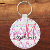 Roze Bohemen Waterverf Aztec Monogram Sleutelhanger (Voorkant)