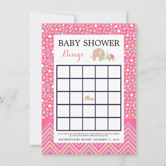 Roze Bohemiaanse olifant & Chevron Baby shower Bin Kaart (Voorkant)