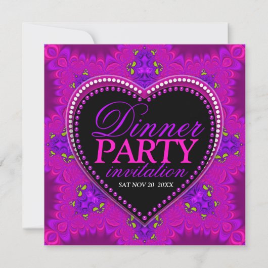 Roze Bohemian Groovy Girl Love Dinner Party Kaart (Voorkant)