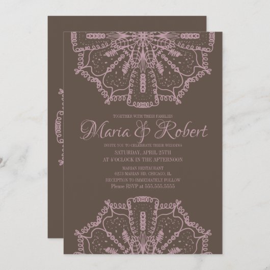 Roze Bohemian Mandala Art Boho Wedding Uitnodiging (Voorkant / Achterkant)