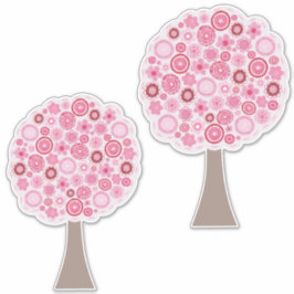 Roze Bohemian Tree Art Illustratie Schilderij Sticker