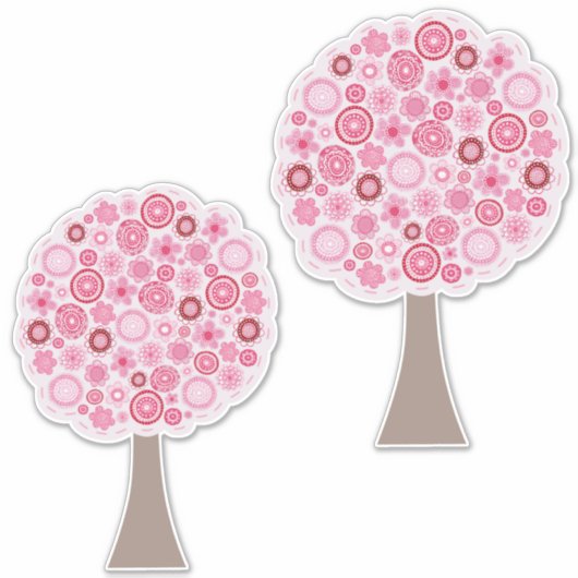 Roze Bohemian Tree Art Illustratie Schilderij Sticker (Voorkant)