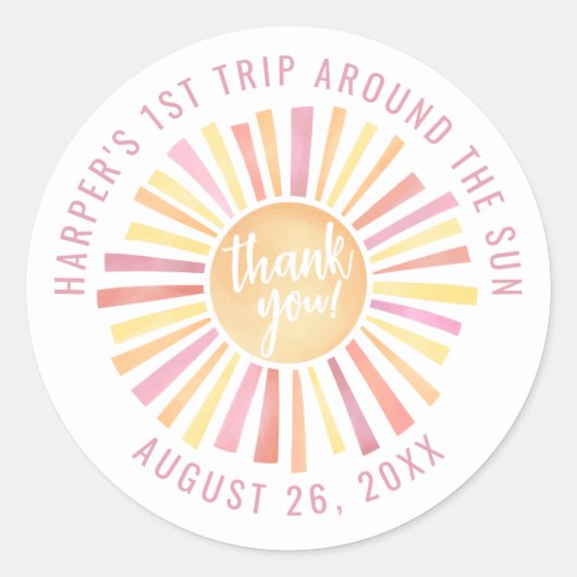 Roze Boho 1e reis rond de zon Ronde Sticker (Voorkant)