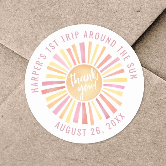 Roze Boho 1e verjaardag om de zon Ronde Sticker
