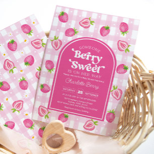 Roze Boho Aardbei Berry Sweet Baby Meisje Douche Kaart