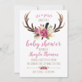 Roze Boho Antler Baby shower Uitnodiging (Voorkant)