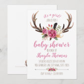Roze Boho Antler Baby shower Uitnodiging (Voorkant / Achterkant)