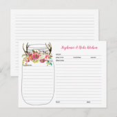 Roze Boho Antlers Mason Jar Pas getrouwd Recipe Ka Aankondigingskaart (Voorkant / Achterkant)
