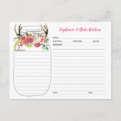 Roze Boho Antlers Mason Jar Pas getrouwd Recipe Ka Aankondigingskaart (Voorkant)