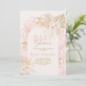 Roze Boho Arch Baby shower Girl Uitnodiging (Staand voorkant)