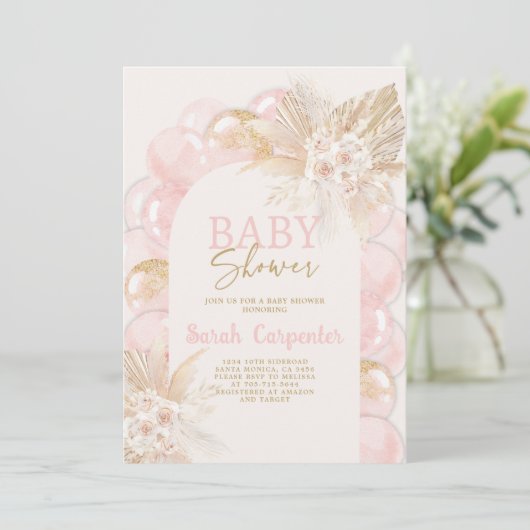 Roze Boho Arch Baby shower Girl Uitnodiging
