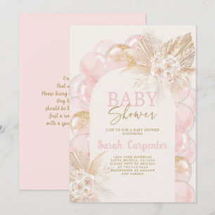 Roze Boho Arch Baby shower Girl Uitnodiging