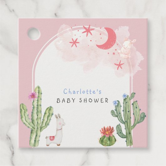 Roze Boho Arch Cactus Speelgoed Meisje Baby shower Bedankjes Labels (Voorkant)
