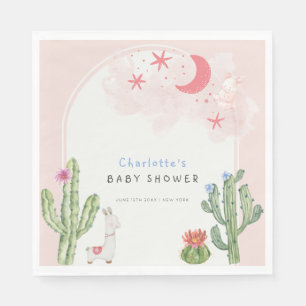 Roze Boho Arch Cactus Speelgoed Meisje Baby shower Servet