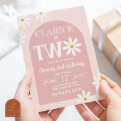 Roze Boho Arch Daisy 2e Verjaardag Kaart