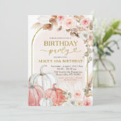 Roze Boho Arch Wild Pumpkin Herfst Verjaardagsfees Kaart (Staand voorkant)