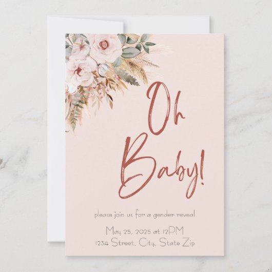 Roze Boho Baby Shower Uitnodiging (Voorkant)