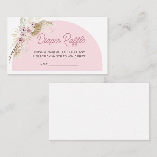 Roze Boho Barly Wachten Baby shower Luier Raffle Informatiekaartje (Voorkant / Achterkant)