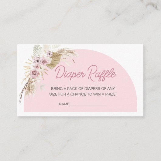 Roze Boho Barly Wachten Baby shower Luier Raffle Informatiekaartje (Voorkant)