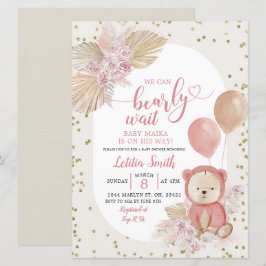 Roze Boho Barly Wait Girl Baby shower Invitation Kaart