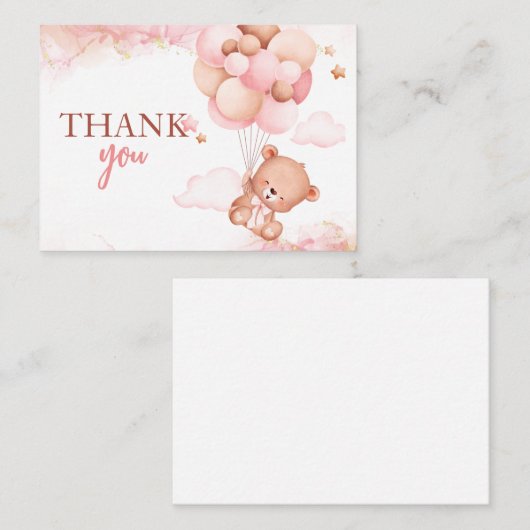 Roze Boho Beer Baby shower Dank u Kaart Notitiekaartje (Voorkant / Achterkant)