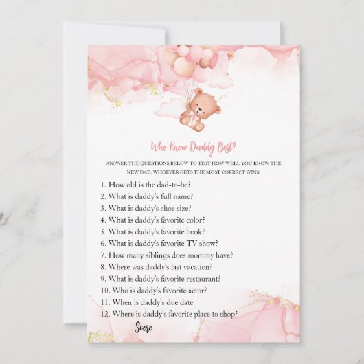 Roze Boho Beer Baby shower Game Advies voor papa Kaart (Voorkant)