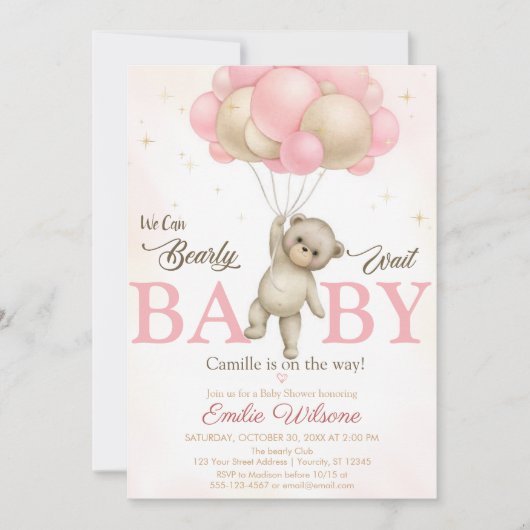 Roze Boho Beer Baby Shower Kaart (Voorkant)