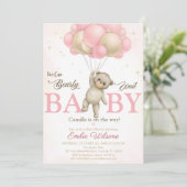 Roze Boho Beer Baby Shower Kaart (Staand voorkant)