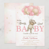 Roze Boho Beer Baby Shower Kaart (Voorkant / Achterkant)