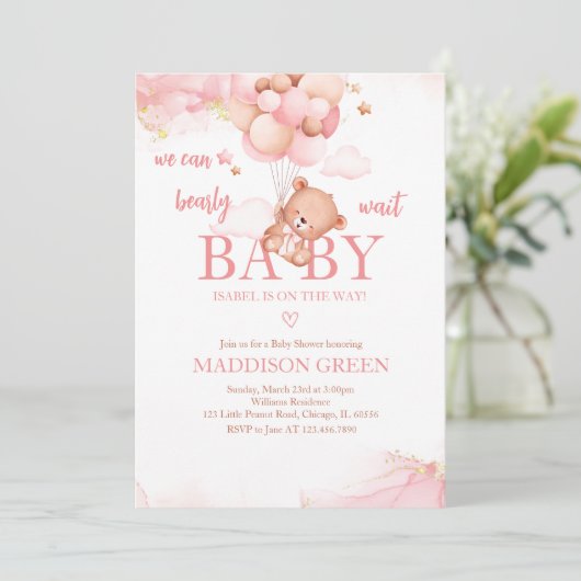 Roze Boho Beer Baby shower Kaart (Staand voorkant)