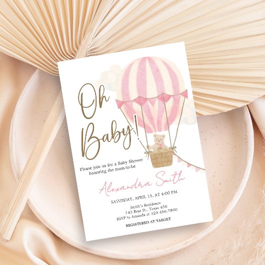 Roze Boho Beer Babyshower  Kaart