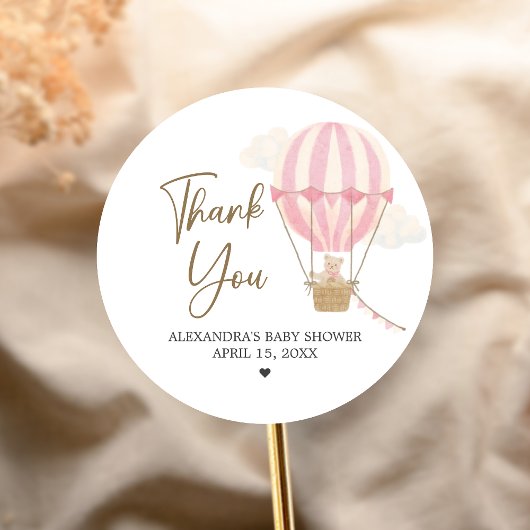 Roze Boho Beer Babyshower Ronde Sticker