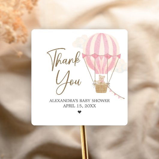 Roze Boho Beer Babyshower Vierkante Sticker