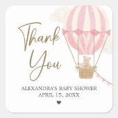Roze Boho Beer Babyshower Vierkante Sticker (Voorkant)
